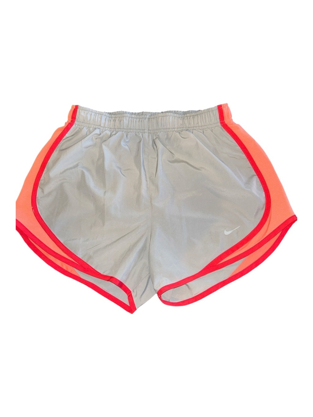 Nike Women's Lined Light Gray Athletic Shorts with Orange Trim